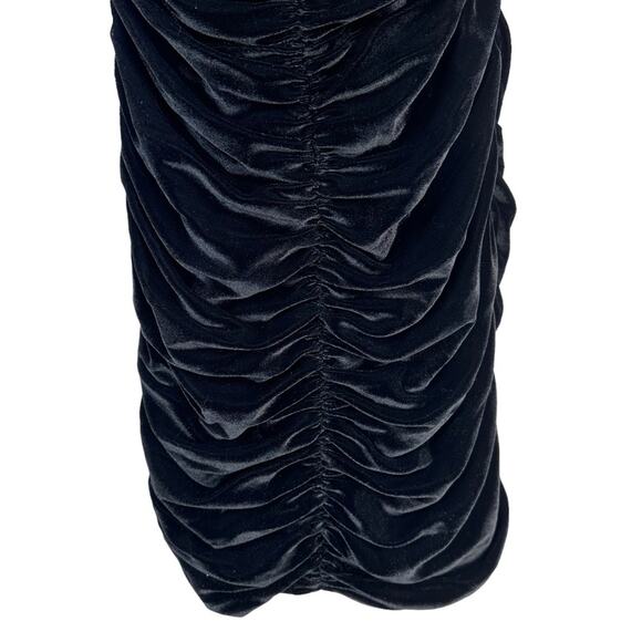 Anthro Hutch Velvet Mini Dress Puff-Sleeves Off-Shoulder Ruched Black Size 2 New - Picture 8 of 16